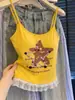 Top Camisola de Verão Americano Retrô Doce Picante com Estampa de Estrelas Fora do Ombro para Mulheres, Design Bandeau, Top Super Bonito