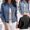 Roupas femininas transfronteiriças, jaqueta jeans estilo europeu e americano, novo modelo 2026, gola alta, decoração com múltiplos botões, jaqueta curta, estilo europeu e americano