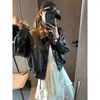 Viento de Otoño Moqie Conoce la Intención Cuero PU Retro Temperamento Casual Dobladillo con Cordón Chaqueta de Cuero Ropa de Abrigo Petite MQ1900