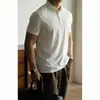 Camisa Polo Masculina de Seda Gelada Prensada Sem Costura de Alta Qualidade Manga Curta Leve Business Casual Gola Lapela Camiseta Masculina