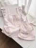 Pijama de Algodón Nube con Almohadillas en el Pecho para Mujer 2026 Nuevo Verano Rosa Dulce Lunares Tirantes Ropa Exterior Conjunto de Ropa para el Hogar