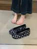 Versión de piel de oveja~Zapatos franceses de lunares con puntera dividida y hebilla de caballo, puntera redonda, zapatos bajos para mujer con altura interior aumentada, bailarinas de suela blanda