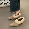 Sapatos Femininos de Bico Fino Estilo Francês com Forro de Pelúcia 2026 Outono e Inverno Novo Estilo Retrô com Solado Grosso Sapatos Quentes de Algodão Loafers
