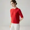 Suave y cómodo~25% seda de morera 75% cachemir tejido de punto para mujer cuello redondo manga corta otoño e invierno suéter pullover holgado