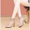 AliExpress verão estilo coreano botas de malha com strass Salto médio feminino sapatos vazados frescos de camada única sapatos de camada única feminina salto grosso zíper traseiro botas femininas