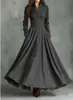 Sitio de Moda Independiente Transfronterizo Europeo y Americano 2025 Estilo Retro Francés Gamuza Sintética Ribete de Encaje Patchwork Camisa Vestido Largo