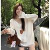 Camiseta Interior de Encaje con Cuello en V para Mujer en Otoño e Invierno, Camiseta de Algodón Puro de Alta Gama de Manga Larga, Camiseta Interior Blanca Suelta de Longitud Media, Moderna
