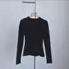 Camiseta Lisa Clássica Slim Fit Gola Redonda Manga Longa Ombro Direito para Mulheres