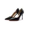 966-D2 Tacones Altos Puntiagudos de Charol para Mujer Corte Lateral Suela Roja Stiletto Sexy Alargamiento de Pierna Francés Elegante Temperamento Planos