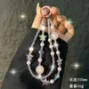 Nova Corrente de Celular Estrela do Mar de Cristal Camada Dupla Corrente Curta de Celular com Contas de Cristal e Pérola Pingente para Bolsa de Pulso Anti-Perda