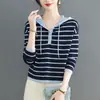 Suéter Listrado Curto para Mulheres, Roupa de Baixo ou Camada Base para Primavera e Outono, Nova Blusa de Moletom Tricotada com Capuz de Alto Padrão 2026