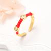 Anillo abierto de cobre estilo étnico con circonita micro incrustada y gota de aceite para mujer, personalidad fresca, joyería de anillo ajustable dorado