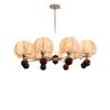 Lustre Retrô Francês para Sala de Estar, Luz Principal de Tecido Estilo Medieval Nanyang para Sala de Estar, Luminária Estilo Wabi-Sabi de Nogueira para Sala de Jantar e Quarto