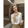 Camisa Pusumede de Lujo Ligero de Alta Gama en Acetato para Mujer, Top Elegante de Manga Tres Cuartos Holgado con Brillo Satinado para el Trabajo