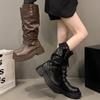 Botas Marrones Retro Estilo Británico Tacón Grueso Suela Gruesa 2025 Nuevo Otoño e Invierno Botas Slim Botas de Caballero