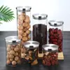 Potes de Vidro Transparente para Armazenamento com Tampas de Aço Inoxidável, Potes Selados para Armazenar Grãos, Doces e Chá de Flores, Disponíveis em Vários Tamanhos, Venda Direta