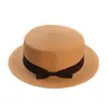 Sombrero de Paja de Copa Plana para Mujer Estilo Coreano Moda Lazo Versátil Sombrero de Protección Solar Sombrero de Sol Sombrero de Playa Costero Nuevo Estilo