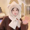 Chapéu e cachecol fofos outono e inverno dois em um, chapéu quente espessado, versão coreana com orelhas de urso, chapéu de pelúcia à prova de frio e quente