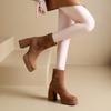Botas Curtas de Salto Alto Francesas para Mulheres Outono e Inverno 2025 Novas Botas Plataforma Slim Impermeáveis com Solado Grosso e Forro de Lã para Pessoas Baixas Aumentarem a Altura Botas