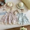 [Sombrero Gratis] Tejido Original de Sakura Pluma de Flor ~ Vestido Dulce de Verano para Niñas Mangas Cortas Ligeras Encaje Floral Suave