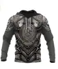 2024 Nova Moletom com Capuz Casual de Manga Longa com Estampa Digital 3D Padrão de Armadura Masculina Europeia e Americana