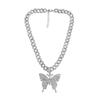 Collar de mariposa nuevo transfronterizo de Europa y Estados Unidos, moda retro, cadena cubana de aleación de diamantes, cadena de clavícula exagerada, joyería para mujer