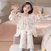Pijama de Primavera y Otoño Algodón Nube Estilo Dulce Manga Larga Pantalón Largo Niñas Estudiantes de Secundaria Lindos Dibujos Animados Ropa de Casa Conjunto para Niños Grandes