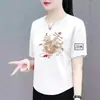 Excedente de Stock de Comercio Exterior Transfronterizo Estilo Chino Vintage Ropa de Mamá Camiseta de Manga Corta para Mujer de Mediana Edad Holgada Nueva Camiseta Básica Estilo Chino
