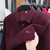 Pelo de Furão Roupas de Inverno Masculinas Espessadas com Forro de Fleece Falso Duas Peças Camisa Polo de Manga Comprida Casual Camisa de Base para Meia-Idade e Idosos Suéter para Homens