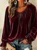 Camisa casual de terciopelo de manga larga para mujer, moda europea y americana 2026, top tipo camiseta para sitio independiente de Amazon