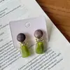 Novos brincos de madeira natural verde-oliva com resina estilo Zen Chinês, brincos vintage de contas de madeira em cores contrastantes torcidas, brincos artísticos tradicionais chineses