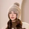 Nuevo Sombrero de Felpa con Orejas de Cuerno de Cordero para Protección Auditiva para Mujer Invierno Cálido Adelgazante Facial Sombrero de Lana de Piel Sintética de Visón Lindo Dulce