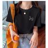 2025 Nuevo Estilo de Verano Top de Hombro Derecho Algodón Camiseta de Mujer Manga Corta Camiseta Estampada Versátil de Cuello Redondo para Mujer de Corte Holgado Adelgazante