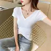 Camiseta Branca para Mulheres, Manga Curta, Modal, Novo Design de Verão 2026, Camiseta Básica Slim-Fit de Nicho, Top com Decote V