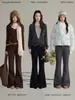 [Estilo Práctico con Forro de Felpa] Pantalones de Imitación de Visón de Terciopelo de Lana Goming Acampanados, Nuevos Pantalones Casuales de Cintura Alta de Invierno N0048D