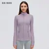 Chaqueta abrigo top de otoño para mujer, entallado a la cintura, ajustado, cuello alto, ropa de yoga, top deportivo de manga larga para correr D26110