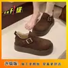 Zapatos de Algodón para Exteriores Retro con Suela Gruesa sin Cordones 2026 Otoño Nuevos Versátiles Forrados de Felpa Cómodos de Punta Redonda Tipo Birkenstock para Mujer