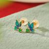 Joyería Yuebao Plata Esterlina S925 Chapado en Oro Esmeralda Vintage Estilo Nacional Cloisonné Mariposa Aretes de Cuentas Redondas Esmalte Aretes de Plata