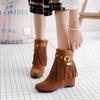 Hebilla de Cinturón de Perlas Borla Botas Deslustradas Casuales Botas Cortas de Cuero Botas con Cuña Interior Exportación Talla Grande X72