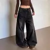Novo design de moda estilo americano, com bolsos grandes e corte de perna curva, estes jeans largos, modernos, retrô e compridos são adequados tanto para homens quanto para mulheres
