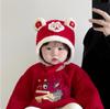 Gorro de Bebé Invierno Gorro Rojo de Lana Coreano de Punto con Punta Cálido Protector de Orejas Gorro Festivo de Año Nuevo para Bebé