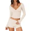 Ropa de Yoga Cruzada de Manga Larga para Mujer, Estilo Corto Cruzado con Cuello en V, Ropa Deportiva de Manga Larga Estilo Ballet de Alta Gama para Fitness, Manga Larga
