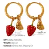 Estilo Coreano Simples Doce Fofo DIY Pimenta Morango Pingente Brincos Aço Inoxidável Banhado a Ouro 18K Joia Diária para Mulheres