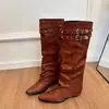 2026 Verano Nuevo Estilo Caliente Punta Fina Adelgazantes Remaches Bota de Pantalón Botas Largas Botas Vaqueras Occidentales para Mujer Chica Picante Retro