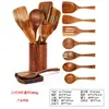 Ali Venda Quente Conjunto de Espátula de Cozinha e Colher com Cabo Longo de Madeira de Acácia Conjunto de Sete Peças Espátula para Panela de Madeira Maciça Conjunto de Oito Peças Colher de Sopa Atacado