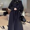 Invierno 2026 Nuevo Engrosado Estilo Hepburn Con Cordones Socialité Francesa Abrigo de Lana Sobretodo de Lana Negro para Mujer