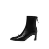 Botas elásticas de couro bovino + microfibra, botas femininas de corte justo, novo estilo outono/inverno, bico redondo, zíper traseiro, botins de salto alto, botas femininas curtas elásticas