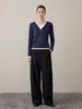 Calça de sarja imitação de algodão de cintura alta com perna curva estilo americano descontraído, calça longa casual fácil de cuidar para mulheres, Outono 2026