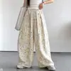 Pantalones de pierna ancha para niña, Verano 2026, Estilo nuevo, Cintura elástica, Florales, Casuales, Versión coreana, Delgados, Pierna recta, Elegantes