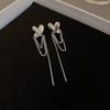 Pendientes de cadena con borla de corazón simple de aguja de plata S925 para mujer, diseño de nicho, dulces, geniales, exagerados, pendientes de lujo ligero